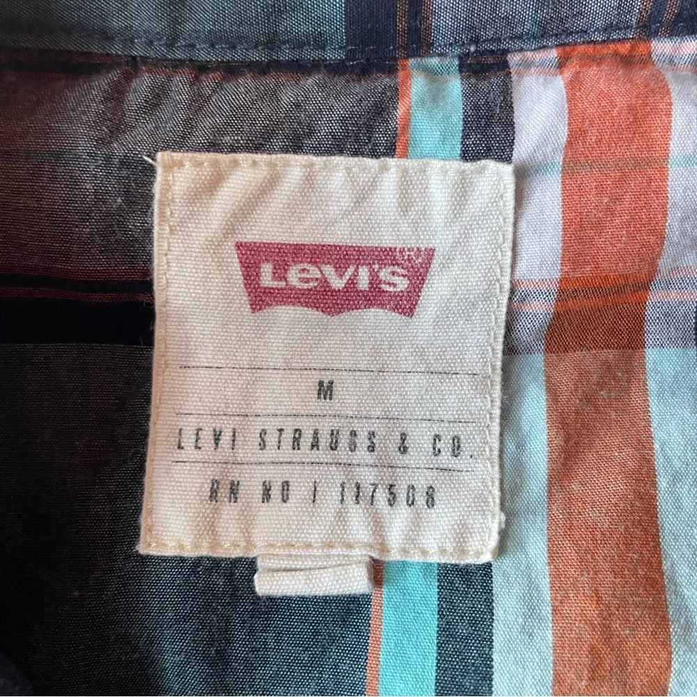 Levi's Teal and‎ Orange Plaid Button Down Shirt